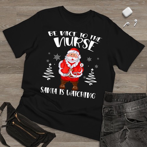 Be Nice To The Nurse Santa Is Watching Christmas Nursing T Shirt Men Women New - 第 2/9 張圖片
