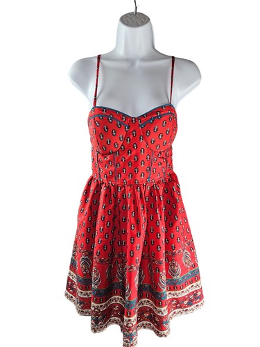 Band of Gypsies Red Floral Bodice Cup Spaghetti Mini Dress sz XS  - Picture 1 of 9