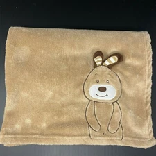 Crib Mates Tan Baby Blanket Embroidered  Bunny Brown Striped 3D Ears Fleece