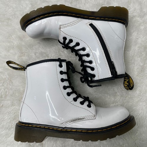 Dr. Martens #1460 Kid's White Leather Lace Up Side Zip Boots Shoes Size 1 US - Picture 2 of 14