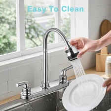 360° Chrome Kitchen Faucet Swivel Double Handle Sink Pull Down Sprayer Mixer Tap