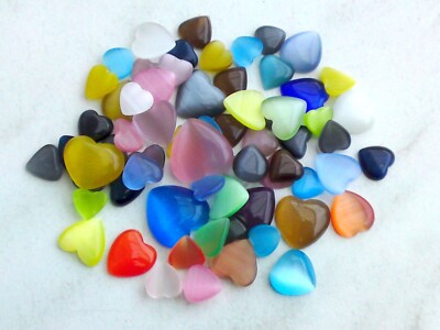 50x Katzenauge Cabochons Herz-Mix 6-14 mm Klebeperle Cateye Schmuck Deko Basteln