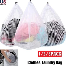 3× Heavy Duty Laundry Bag Large Mesh Wash Clothes With Drawstring Top Closure US