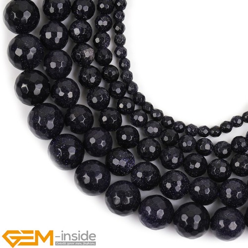 Natural Blue Sandstone Gemstone Faceted Round Loose Beads For Jewelry Making 15" - Foto 1 di 50