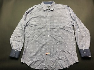 Bugatchi-Mens-Blue-Plaid-Button-Front-Flip-Cuffs-Shirt-Size-Large-Shaped-Fit