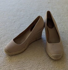 J. Crew Beige Seville Wedge Canvas Espadrilles Shoes Womens Size 8 