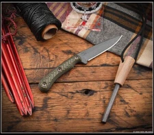 RMJ Tactical Sparrow Knife Tungsten Cerakote Nitro-V Blade Dirty Olive w/Sheath