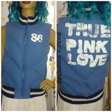 Pink Victoria's Secret True Love Quilted Puffer Down Vest Blue Vtg Jacket Xs/s