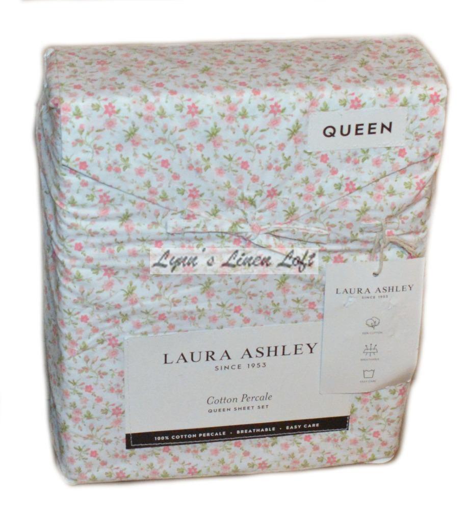 LAURA ASHLEY Evie Pink Floral QUEEN SHEET SET 4P NEW COTTON PERCALE eBay