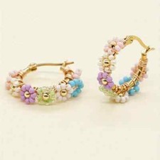 Bohemian Beaded Flower Decor Hoop Earrings Fashion Jewelry Women Girls Gift New