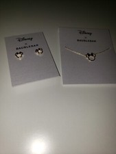 Disney NIB Minnie Mouse 925 Two Tone Ster. Silver Necklace  Stud Set