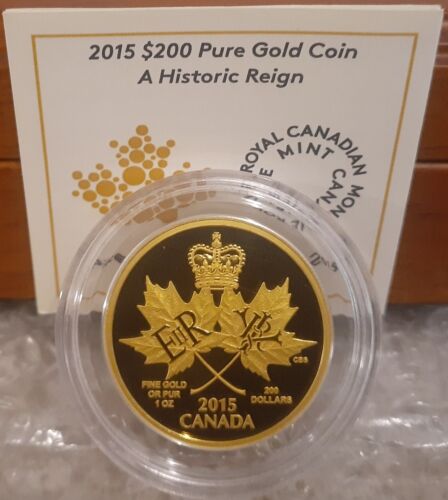 2015 Historic Reign Maple Leaves $200 1OZ Pure Gold Proof Canada Coin - Picture 1 of 6