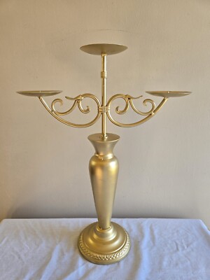Decorative Gold Metal Large 3 Arm Candelabra Candle Pillar Stand Table Decor