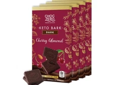 ChocZero Keto Bark Dark Chocolate Cherry Almond Candy Bar Sugar Free Vegan Gl...