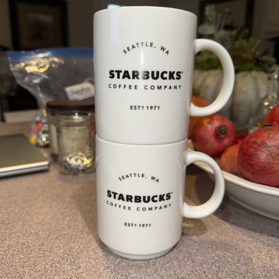 (2) Starbucks Coffee Mug Cup Seattle WA Est 1971 White Gold Logo 2016, 16 oz