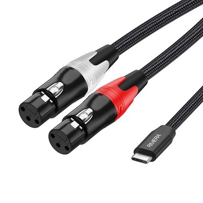20FT/6.0M Audio Cable USB C to 2 XLR Female Cable Nylon Braid Aux Cable Low N...