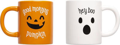 Pearhead Halloween Coffee Mug Set of 2 Fall Pumpkin Ghost Ceramic Cups 13Oz Micr