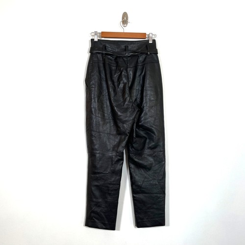 Aritzia Wilfred Womens Black Faux Leather Belted Paperbag Tapered Pants Size 2 - Picture 2 of 8