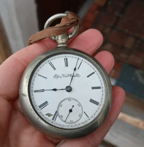 RARE Vintage Antique Elgin National Ore Silver Large 2" Wind Up Pocket Watch NR