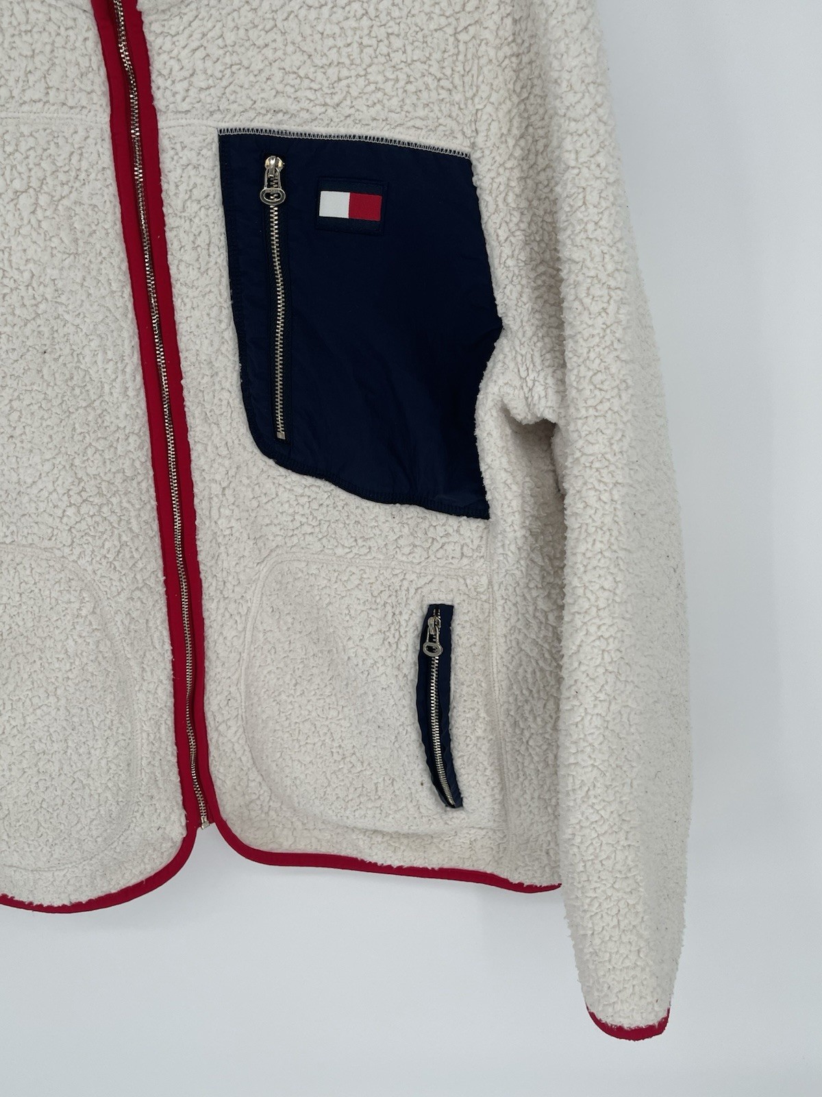 Tommy Hilfiger Women's Size L Essential Sherpa Zip Jacket Pockets Color Block image 7