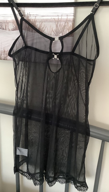 Black Mesh See-Through Babydoll, XL