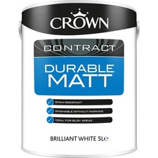 Crown Contract Durable Matt Emulsion Paint - Brilliant White - 5 Litre 5.40 per litre