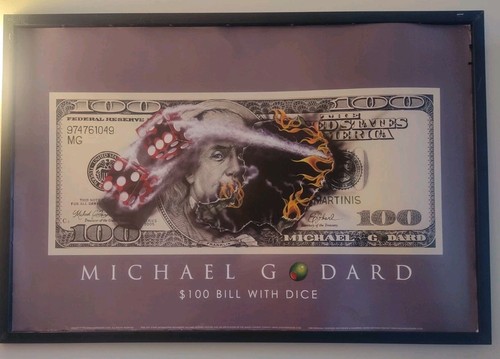 Michael Goddard Rare Framed Print 100 Bill Dice Fire Poker Vegas Bar Art - Picture 3 of 6