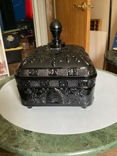 Indiana Glass Tiara Exclusive Black Honey Bee Box Candy Dish with Lid Vintage 6"
