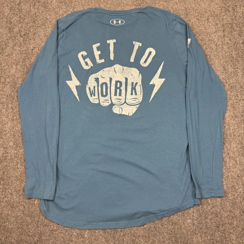 Under Armour Men's Project Rock "Get To Work" Long Sleeve Shirt Sz XL Blue Gym - Picture 3 of 9