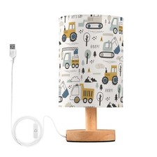 Bedside Table Lamp Light Table Lamp with Shade Cute Cars Truck Tractor Beep Y...