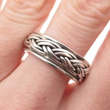 925 Sterling Silver Vintage Braided Rotating Oxidized Band Ring Size 10