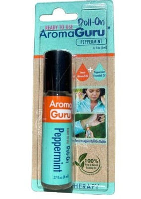 8ml AROMA GURU Aromatherapy Roll-On Peppermint Scent Essential Oil Ready To Use