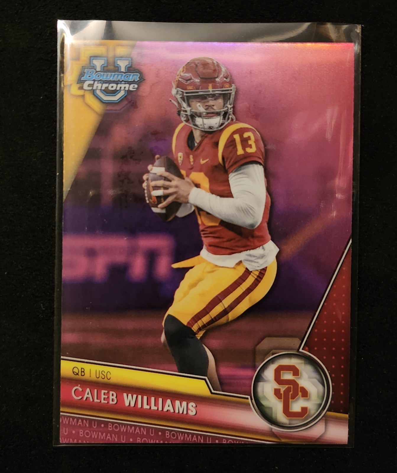 2023 Bowman University Chrome Pink Refractor Caleb Williams Chicago Bears #1