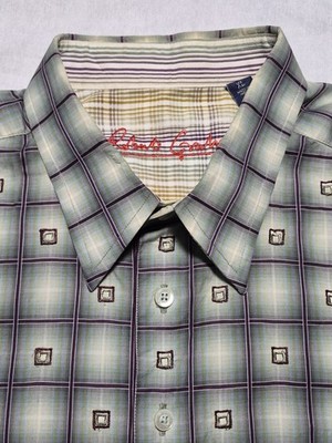 Robert Graham Embroidered Windowpane Button Down Long Sleeve Shirt Flip Cuff XL
