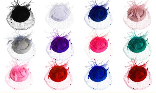 Purple Pillbox Fascinator Women Hat Wedding Tea Party Feather Veil Headband Clip - 第 5/5 張圖片