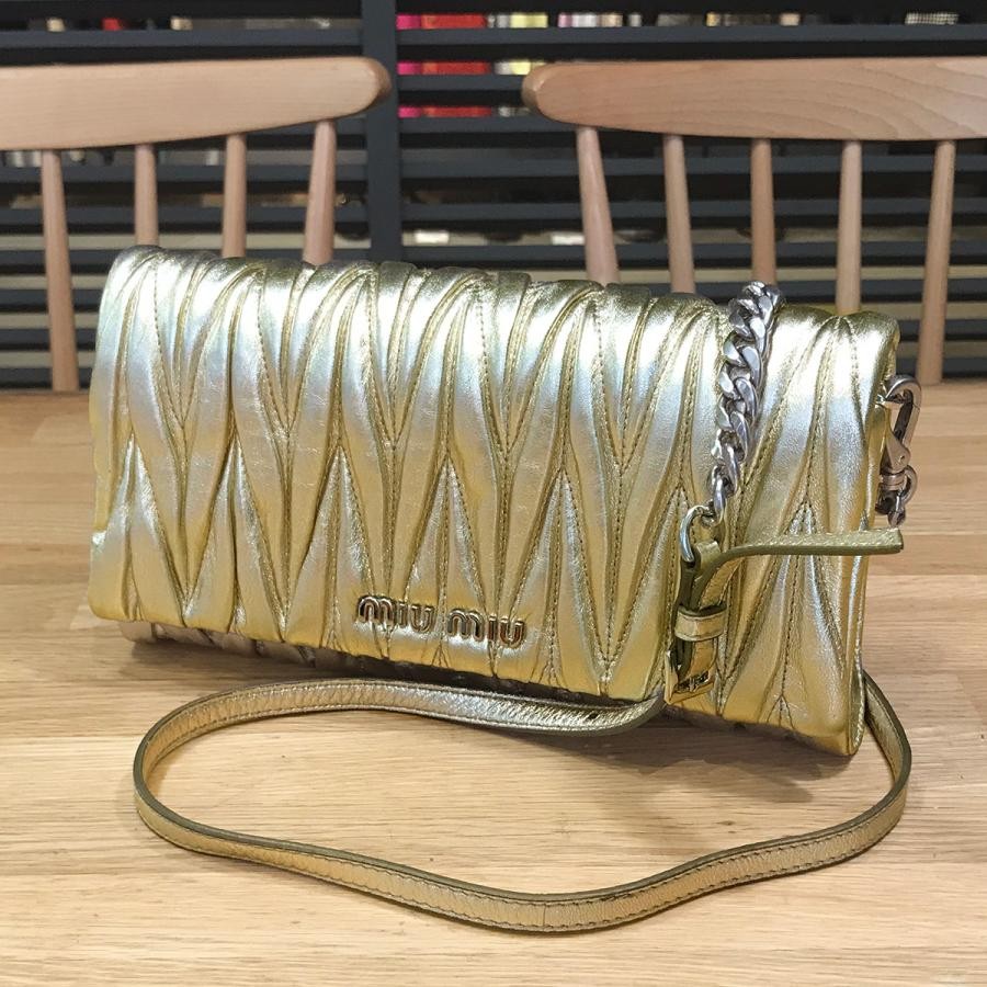 Miu Miu Matelasse Crossbody Shoulder Bag Leather Gold 5BH080