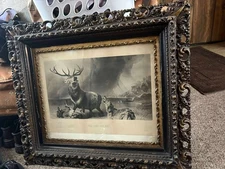 Sir Edwin Landseer The Stag at Bay print of 1894 engraving 28x24 antique framed