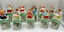 10 Vintage Jasco Lil Bassinet Chimers Christmas Bell Ornaments Hand Painted