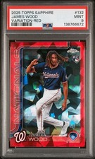 2025 Topps Sapphire James Wood RC Red IV Variation SP #2/5 PSA 9 Pop 1