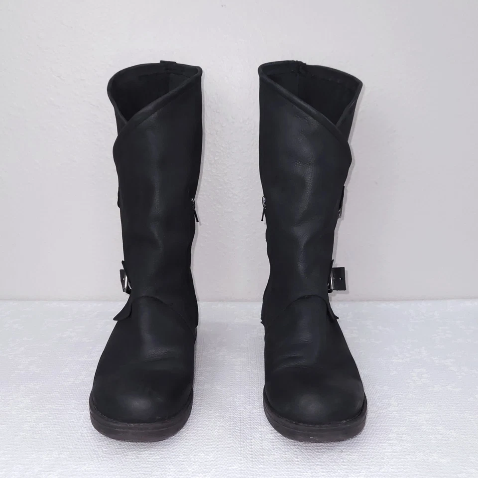 COOLWAY Alida Moto Boot Women 9 Black Mid-Calf Heeled Buckle Biker Anthropologie - Image 4 of 4