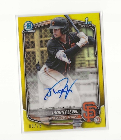 Jhonny Level 2025 1st Bowman Chrome AUTO Prospect YELLOW REFRACTOR /75 E6