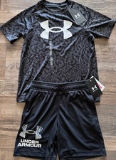 NWT Under Armour YSM Black/Gray/White BIG LOGO Shorts Set Small