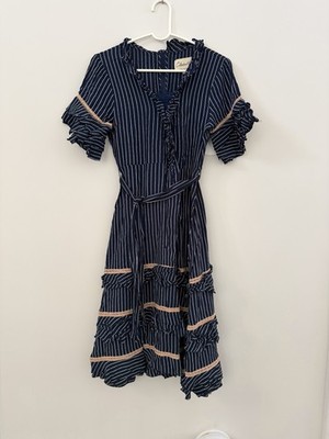 EUC Cleobella Flutter Dress Anthropologie Blue White Pinstripe Size M