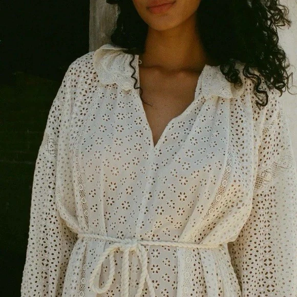 Doen Women Persephone Magnolia Belted Eyelet Embroidered Long Maxi Gown Dress S - image 4 of 4