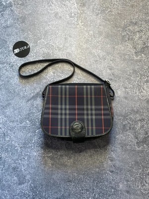 Burberry Vintage Nova Check Crossbody Bag Leather Trim Shoulder