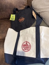 TRADER JOE'S LARGE CANVAS BAG (Blue) And Mimi Black Canvas Bag New! With Tags!!
