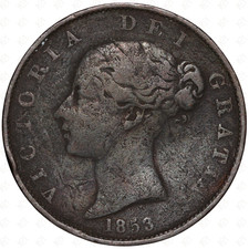 1853 Great Britain Victoria Half Penny Coin – Copper