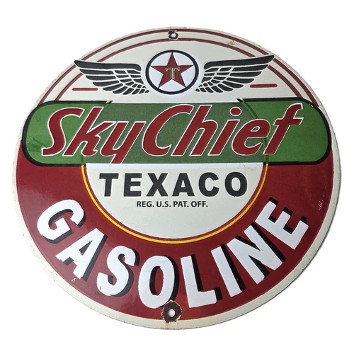 Vintage Texaco Gas Pump Sign - Fire Chief Gasoline Service Porcelain Sign