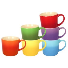 6pc 330ml New Bone China Ombre Mugs Set Rainbow Glaze Ceramic Coffee Cup