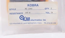 K-M Electronics' Kobra Resistors - 100 M Ohm 1% Style KO 1040 Lot of (2)